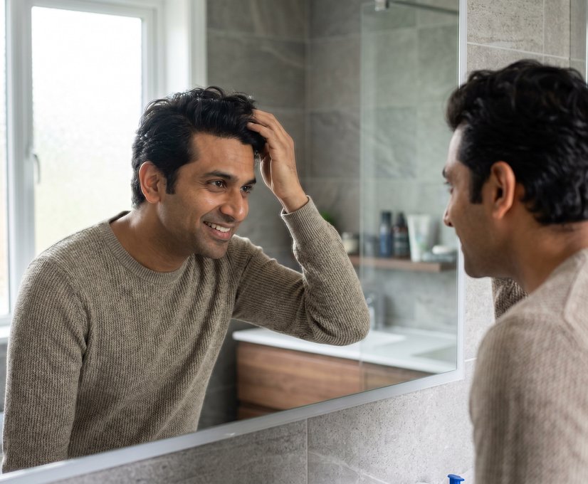 Man seeing fuller hair after restoration
