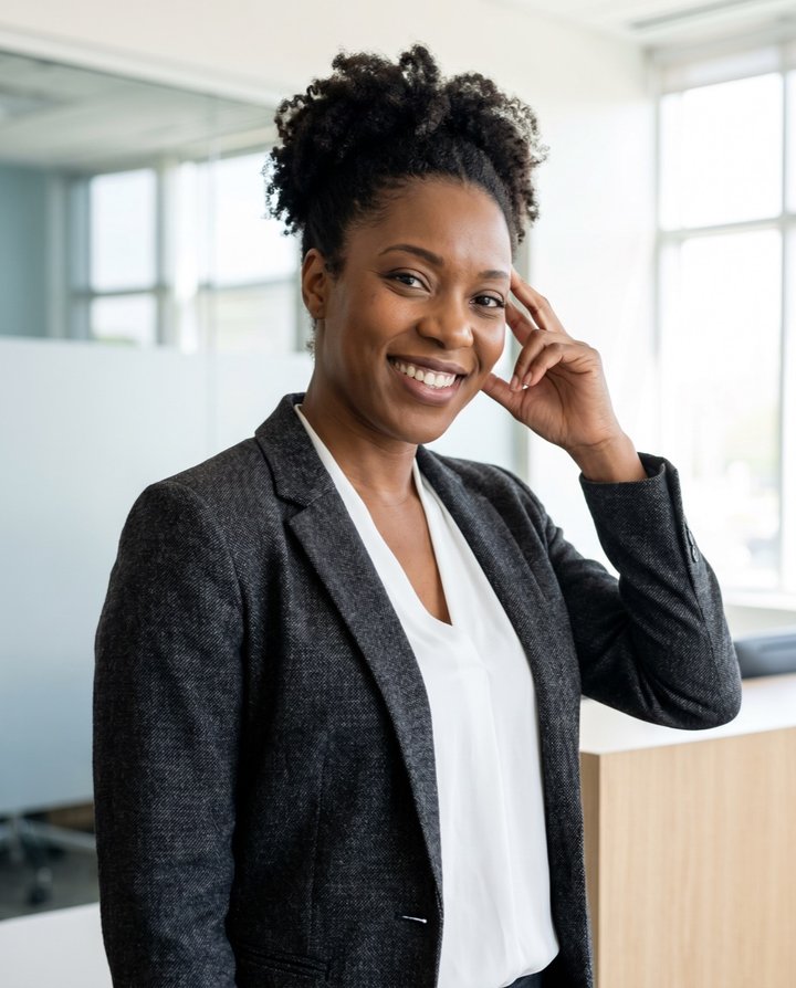 Confident Black woman with a full, healthy, restored hairline